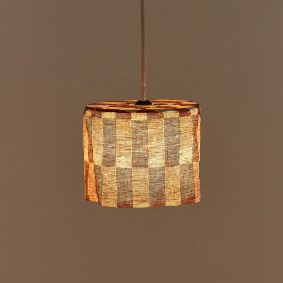 Abat-jour en lin pour suspension à carreaux maroon 20cm Vibes - Nobodinoz