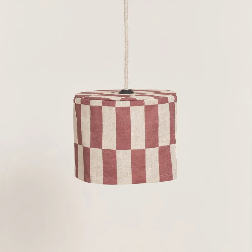 Abat-jour en lin pour suspension à carreaux maroon 20cm Vibes - Nobodinoz