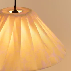 Abat-jour plissé pour suspension en popeline de coton bio à motifs fleurs jaune 50 cm Ava - Nobodinoz