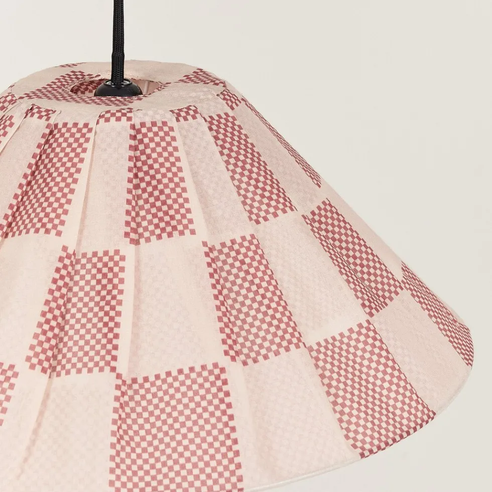 Abat-jour plissé pour suspension en voile de coton à carreaux rouge et rose 50 cm Ava - Nobodinoz