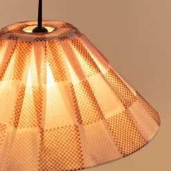 Abat-jour plissé pour suspension en voile de coton à carreaux rouge et rose 50 cm Ava - Nobodinoz