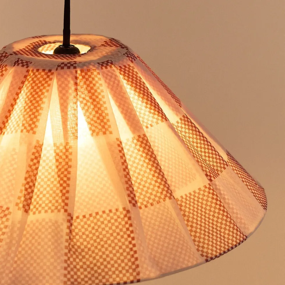 Abat-jour plissé pour suspension en voile de coton à carreaux rouge et rose 50 cm Ava - Nobodinoz