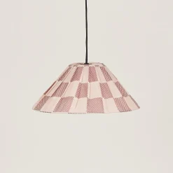 Abat-jour plissé pour suspension en voile de coton à carreaux rouge et rose 50 cm Ava - Nobodinoz