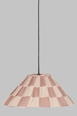 Abat-jour plissé pour suspension en voile de coton à carreaux rouge et rose 50 cm Ava - Nobodinoz