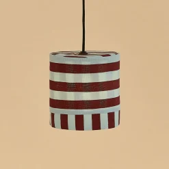 Abat-jour pour suspension en coton bio à rayures rouge bordeaux et bleu 20 cm Linda - Nobodinoz