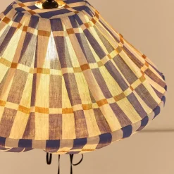 Abat-jour pour suspension en lin français à carreaux bleu et jaune moutarde 50 cm Yumi - Nobodinoz