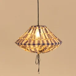 Abat-jour pour suspension en lin français à carreaux bleu et jaune moutarde 50 cm Yumi - Nobodinoz