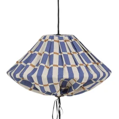 Abat-jour pour suspension en lin français à carreaux bleu et jaune moutarde 50 cm Yumi - Nobodinoz