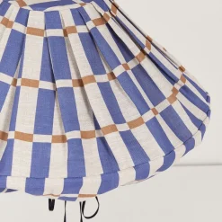 Abat-jour pour suspension en lin français à carreaux bleu et jaune moutarde 50 cm Yumi - Nobodinoz