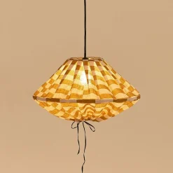 Abat-jour pour suspension en lin français à carreaux jaune moutarde 50 cm Yumi - Nobodinoz