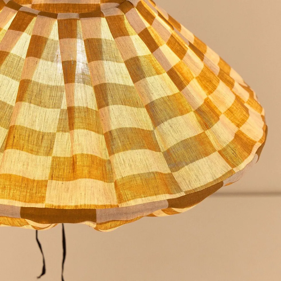 Abat-jour pour suspension en lin français à carreaux jaune moutarde 50 cm Yumi - Nobodinoz