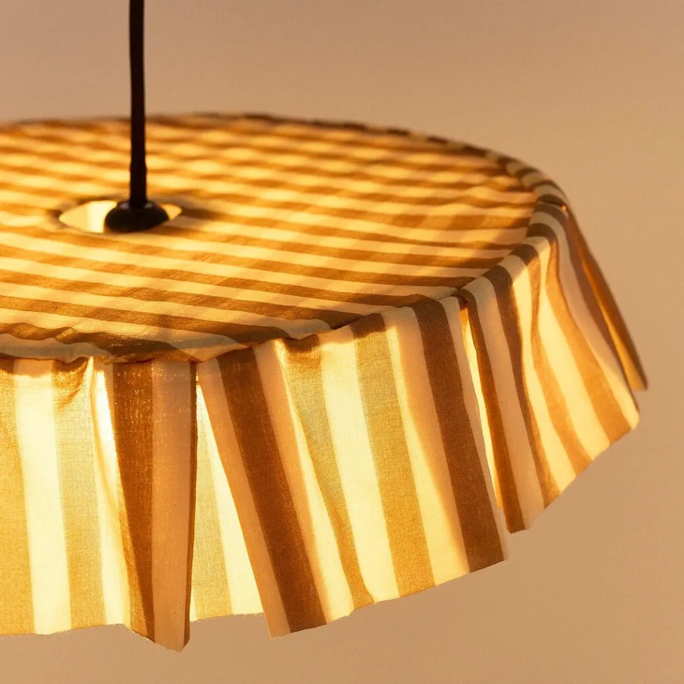 Abat-jour pour suspension en voile de coton bio à rayures marron et jaune 40 cm Vibes - Nobodinoz