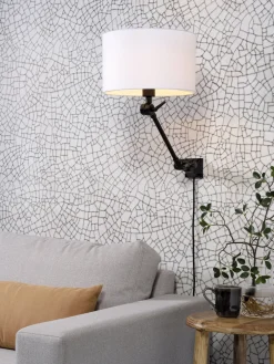 Applique ajustable en fer noir et abat-jour en textile lin blanc 65x45cm Amsterdam - It's about Romi