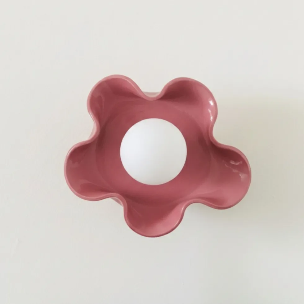 Applique murale en céramique rose poudré et bois 20x11x27cm Jelly - Carré Coco