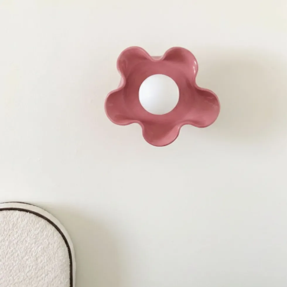 Applique murale en céramique rose poudré et bois 20x11x27cm Jelly - Carré Coco