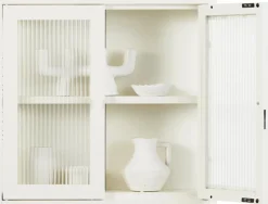 Armoire murale en acier blanc craie et verre cannelé 60x18x57cm The Kit - Mustard Made