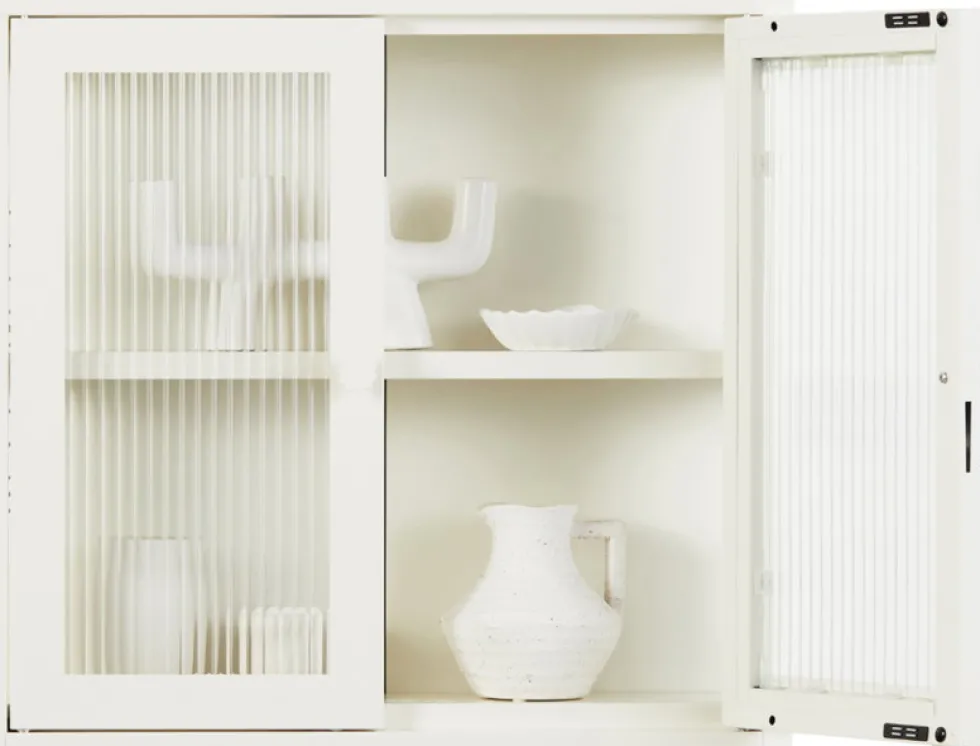 Armoire murale en acier blanc craie et verre cannelé 60x18x57cm The Kit - Mustard Made