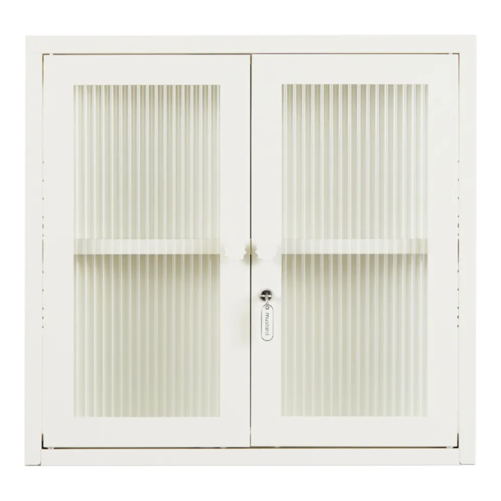 Armoire murale en acier blanc craie et verre cannelé 60x18x57cm The Kit - Mustard Made