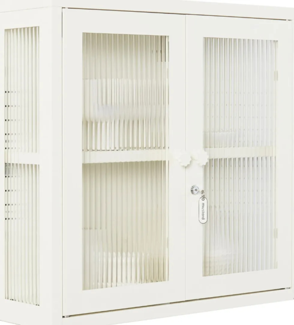 Armoire murale en acier blanc craie et verre cannelé 60x18x57cm The Kit - Mustard Made