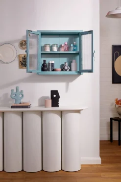 Armoire murale en acier bleu océan et verre cannelé 60x18x57cm The Kit - Mustard Made