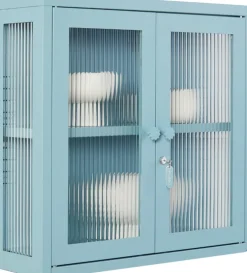 Armoire murale en acier bleu océan et verre cannelé 60x18x57cm The Kit - Mustard Made