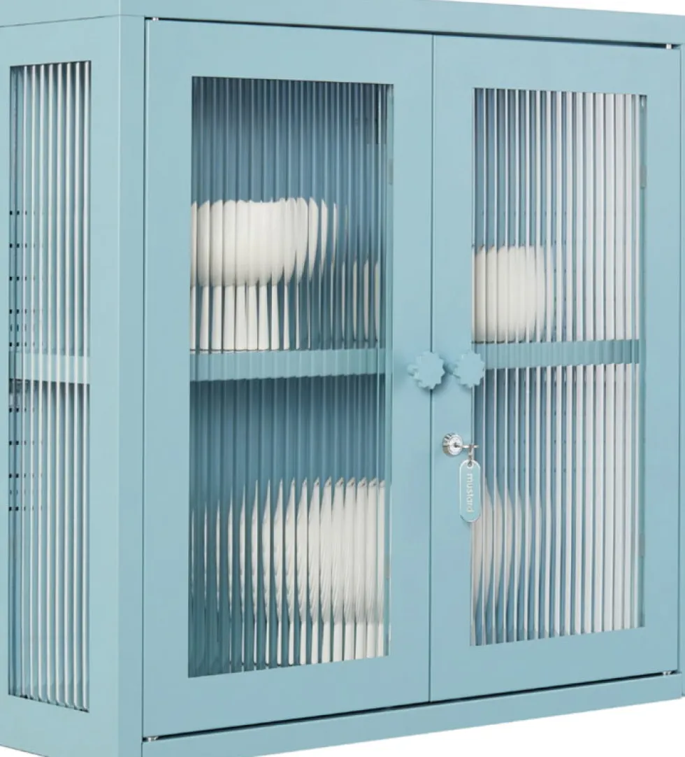 Armoire murale en acier bleu océan et verre cannelé 60x18x57cm The Kit - Mustard Made