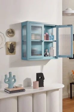 Armoire murale en acier bleu océan et verre cannelé 60x18x57cm The Kit - Mustard Made
