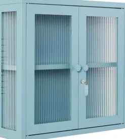 Armoire murale en acier bleu océan et verre cannelé 60x18x57cm The Kit - Mustard Made