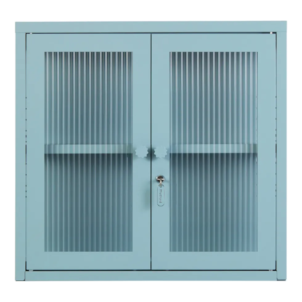 Armoire murale en acier bleu océan et verre cannelé 60x18x57cm The Kit - Mustard Made