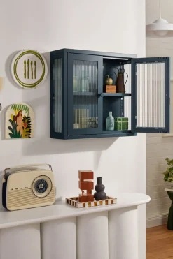 Armoire murale en acier gris ardoise et verre cannelé 60x18x57cm The Kit - Mustard Made