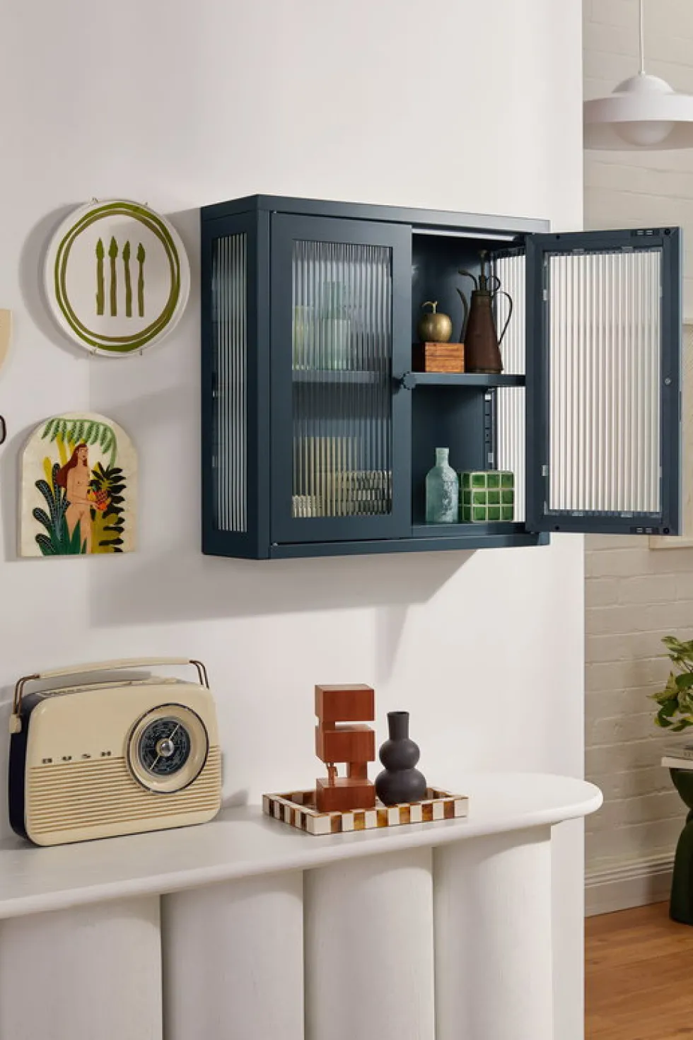 Armoire murale en acier gris ardoise et verre cannelé 60x18x57cm The Kit - Mustard Made
