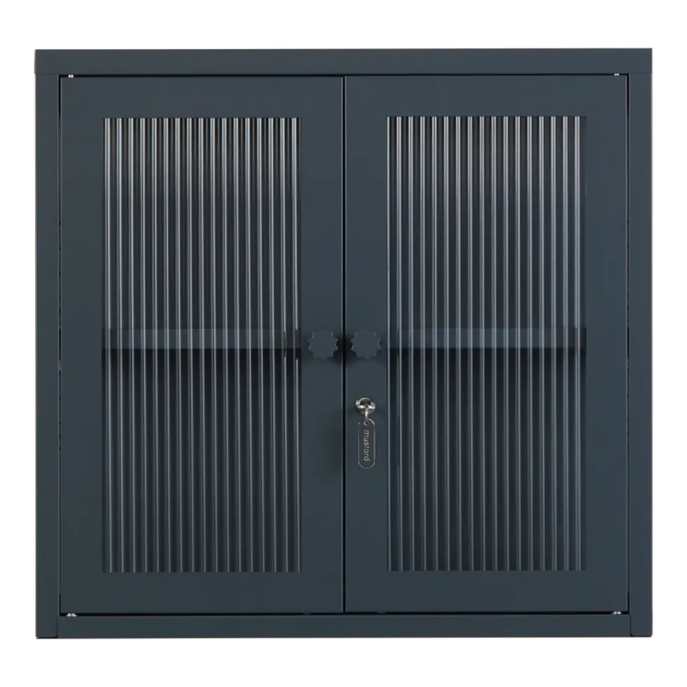 Armoire murale en acier gris ardoise et verre cannelé 60x18x57cm The Kit - Mustard Made