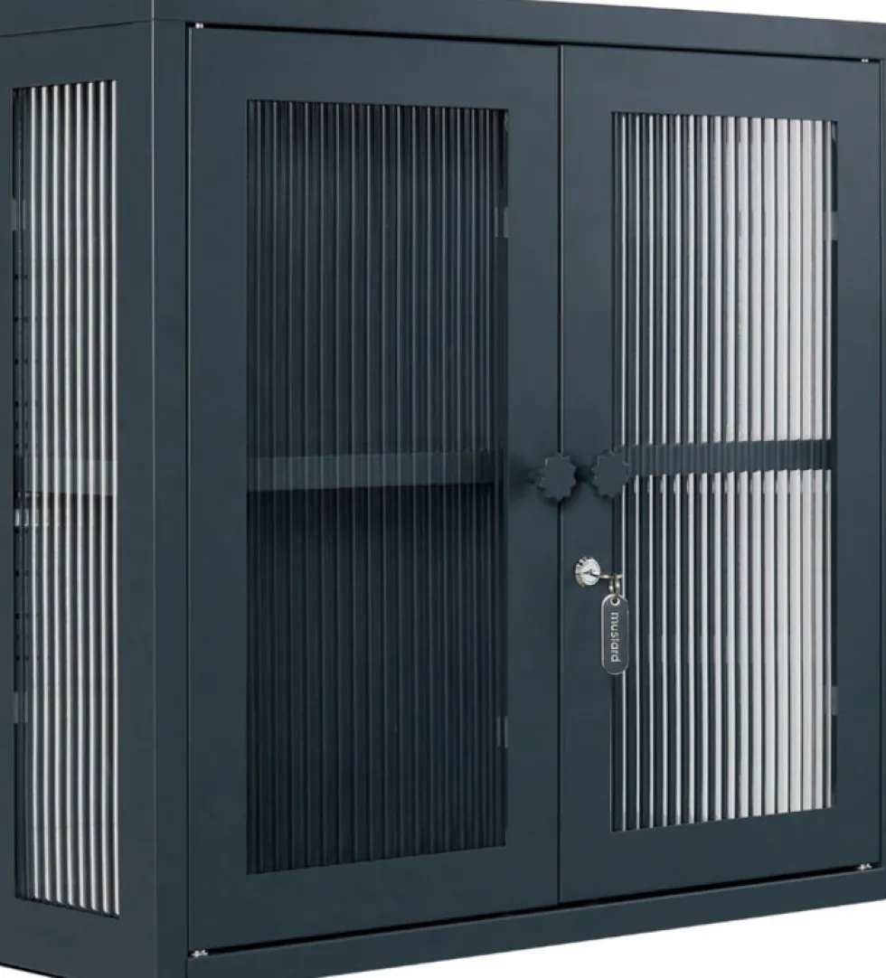 Armoire murale en acier gris ardoise et verre cannelé 60x18x57cm The Kit - Mustard Made