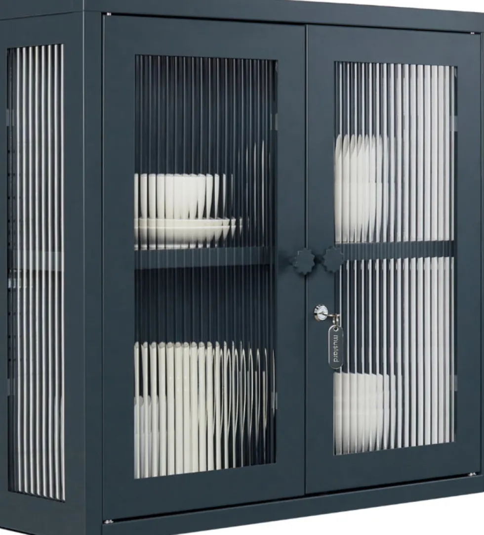 Armoire murale en acier gris ardoise et verre cannelé 60x18x57cm The Kit - Mustard Made