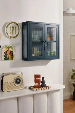 Armoire murale en acier gris ardoise et verre cannelé 60x18x57cm The Kit - Mustard Made