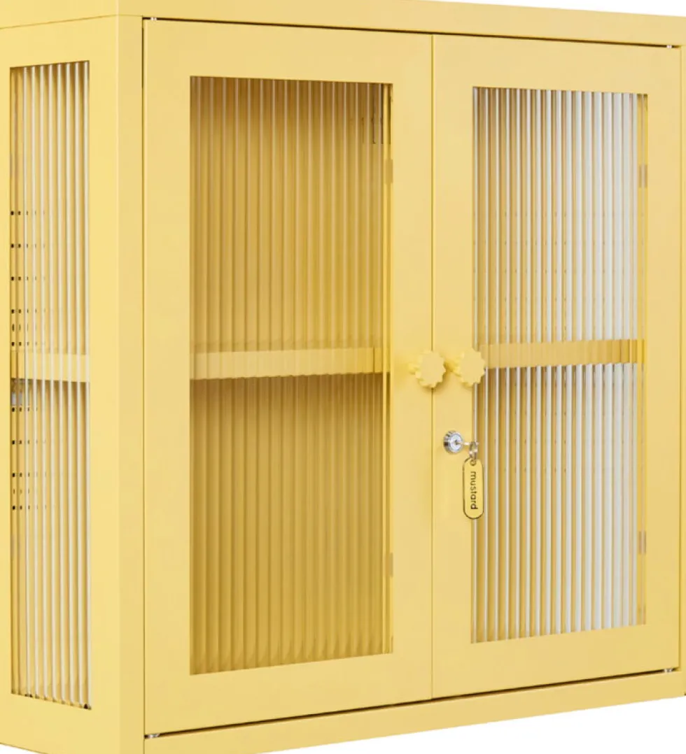 Armoire murale en acier jaune beurre et verre cannelé 60x18x57cm The Kit - Mustard Made
