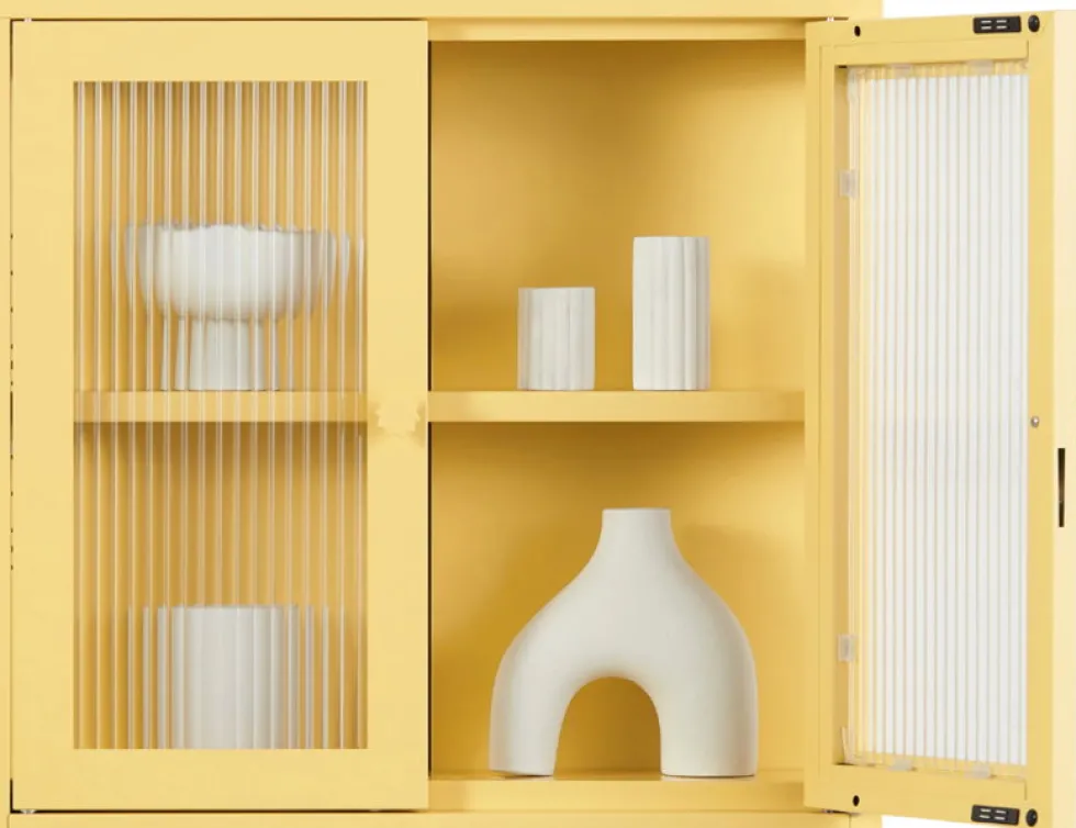 Armoire murale en acier jaune beurre et verre cannelé 60x18x57cm The Kit - Mustard Made