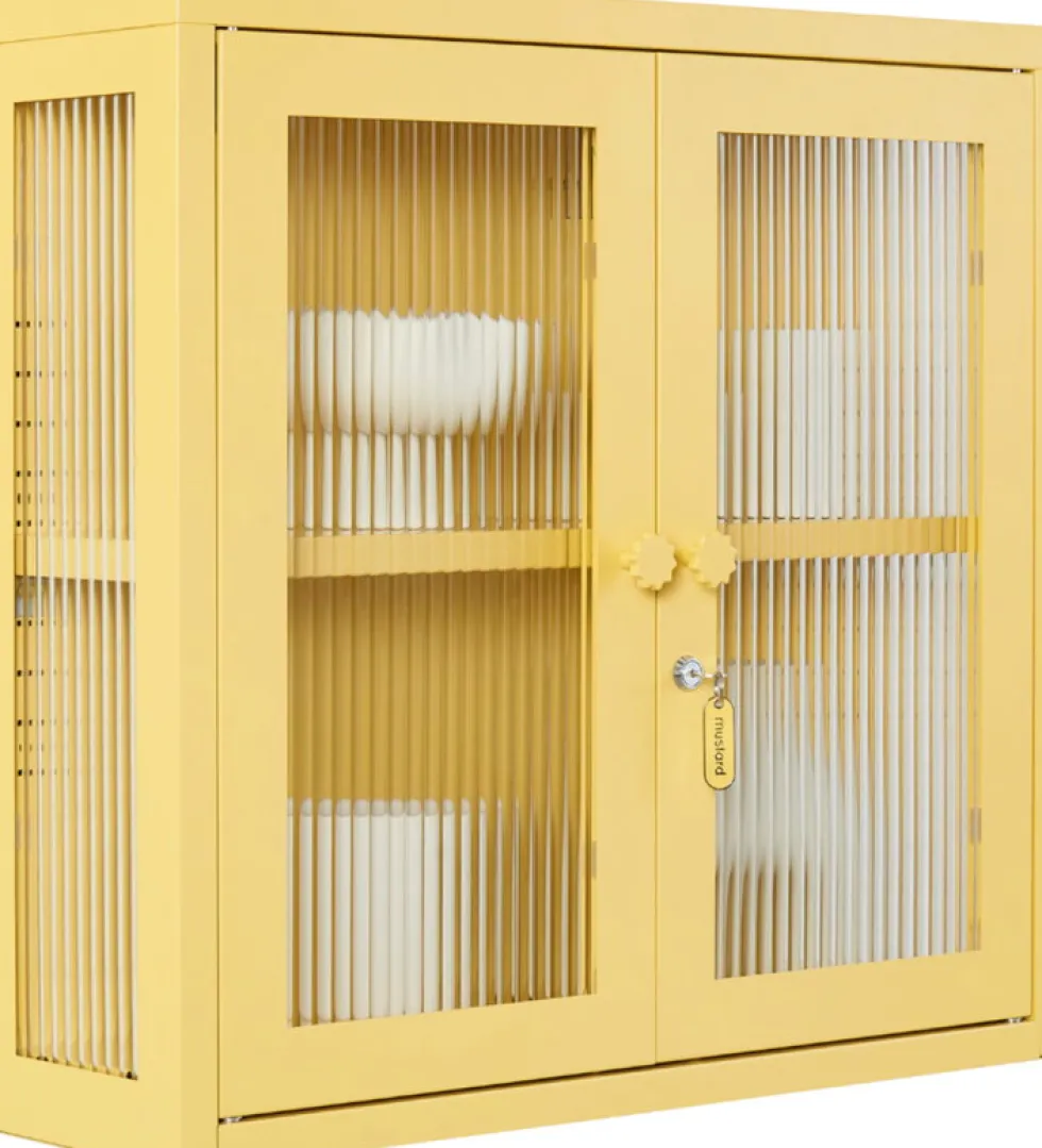 Armoire murale en acier jaune beurre et verre cannelé 60x18x57cm The Kit - Mustard Made