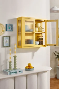 Armoire murale en acier jaune beurre et verre cannelé 60x18x57cm The Kit - Mustard Made