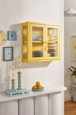 Armoire murale en acier jaune beurre et verre cannelé 60x18x57cm The Kit - Mustard Made