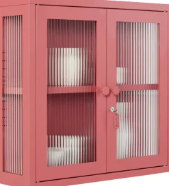 Armoire murale en acier rose baie et verre cannelé 60x18x57cm The Kit - Mustard Made