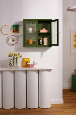 Armoire murale en acier vert olive et verre cannelé 60x18x57cm The Kit - Mustard Made