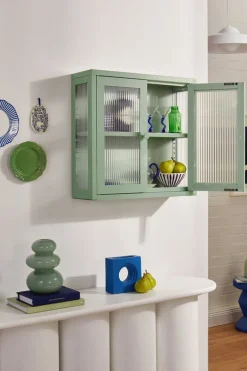 Armoire murale en acier vert sauge et verre cannelé 60x18x57cm The Kit - Mustard Made