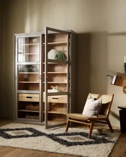Armoire vitrine en bois gris 149x44x210cm Viva - Nordal