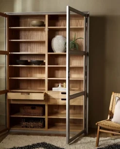 Armoire vitrine en bois gris 149x44x210cm Viva - Nordal