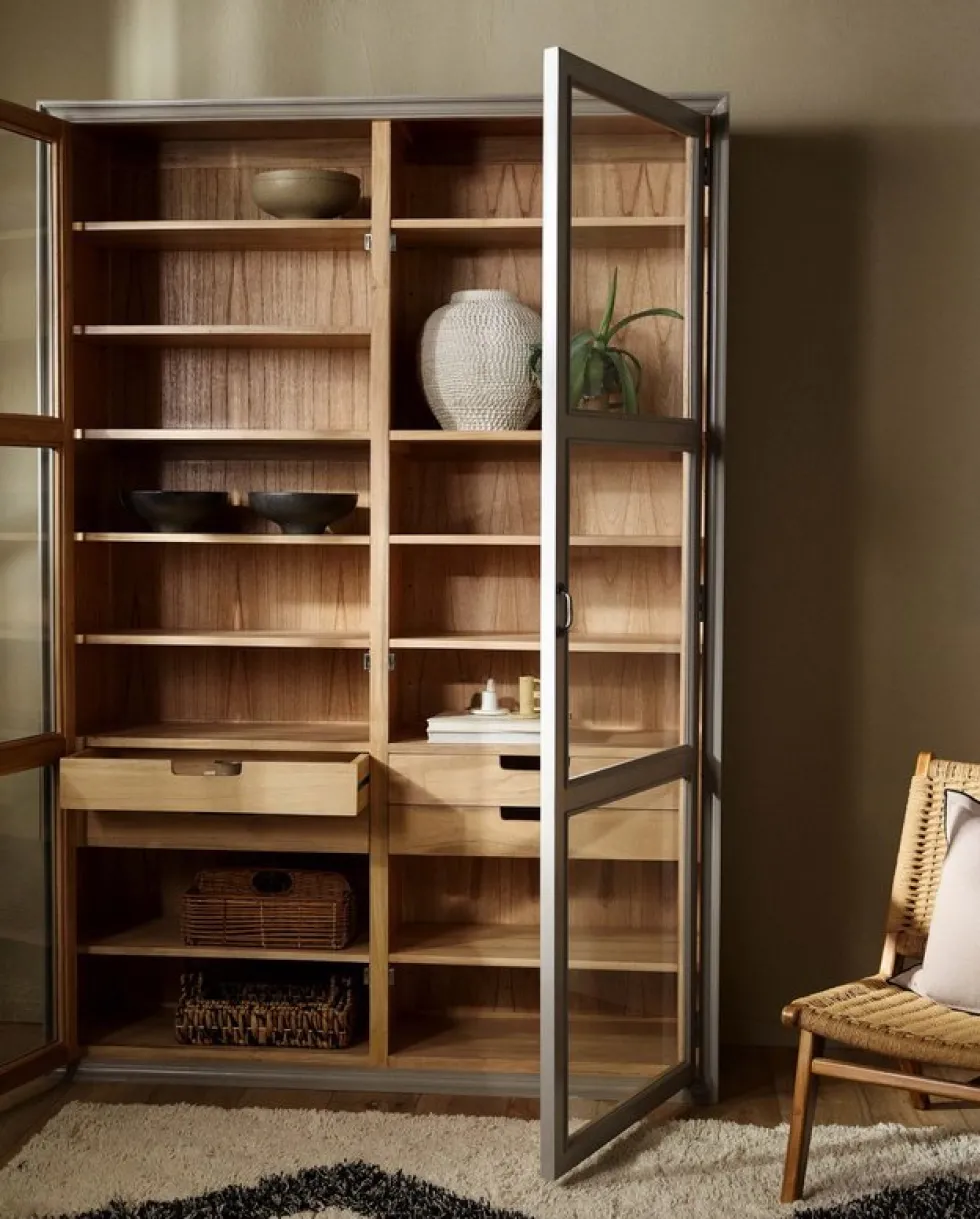 Armoire vitrine en bois gris 149x44x210cm Viva - Nordal