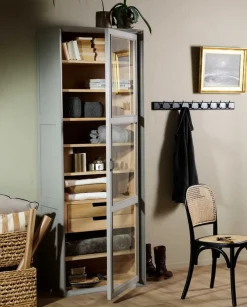 Armoire vitrine en bois gris 76x44x210cm Viva - Nordal