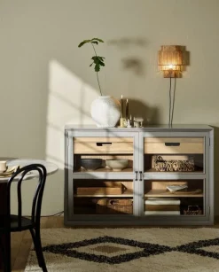 Armoire vitrine en bois gris 148x44x96,5cm Viva - Nordal