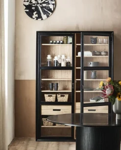 Armoire vitrine en bois noir 149x44x210cm Viva - Nordal