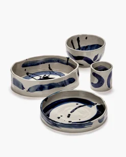 Assiette creuse ovale en grès bleu beige 21x17x6cm Sophia - Serax